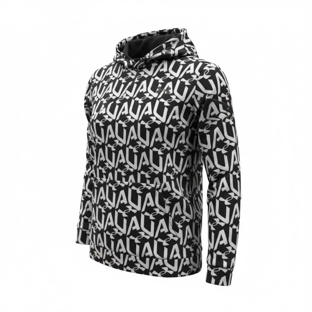 Under Armour Boys YXL XL Graphic Print Logo Black White Hoodie Pullover Shirt 18